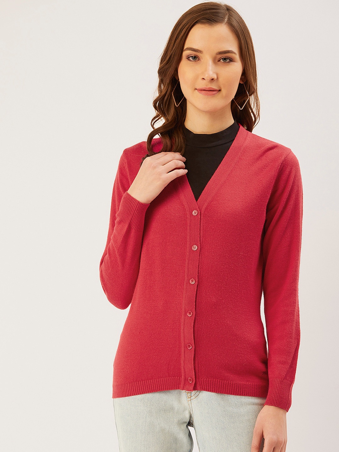 

Monte Carlo Women Red Solid Cardigan