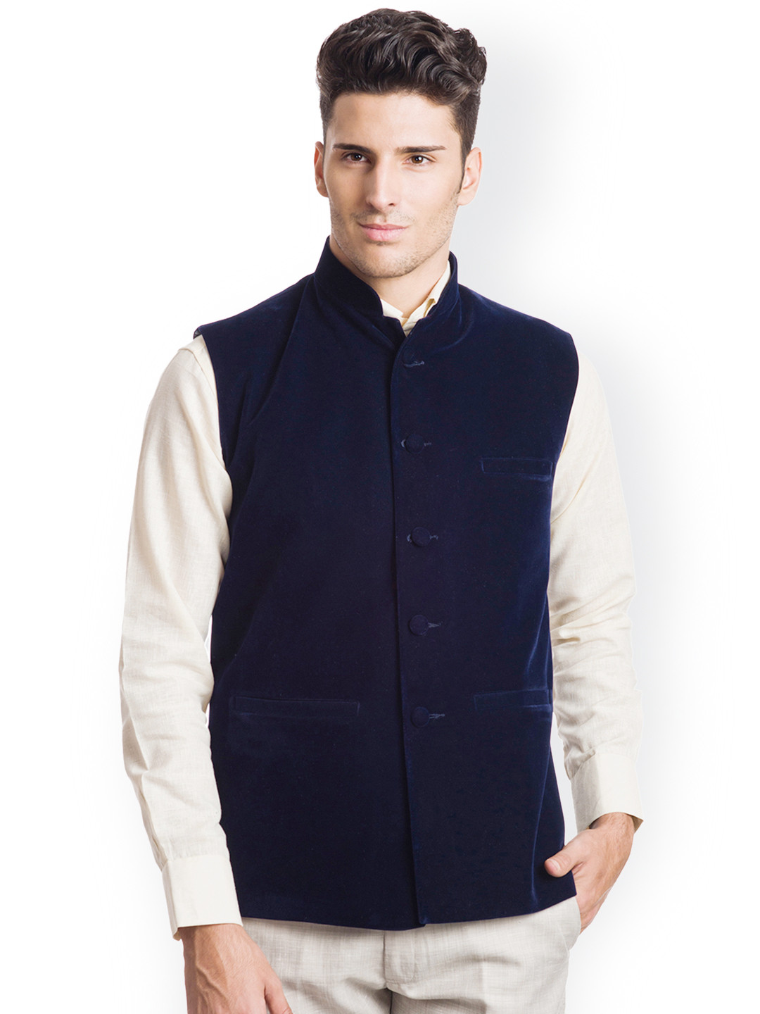 

Wintage Navy Velvet Nehru Jacket, Navy blue