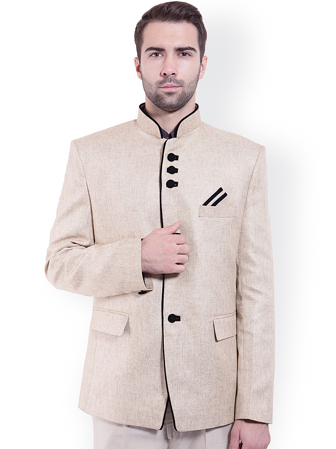

Wintage Cream-Coloured Tailored Fit Ethnic Bandhgala Blazer