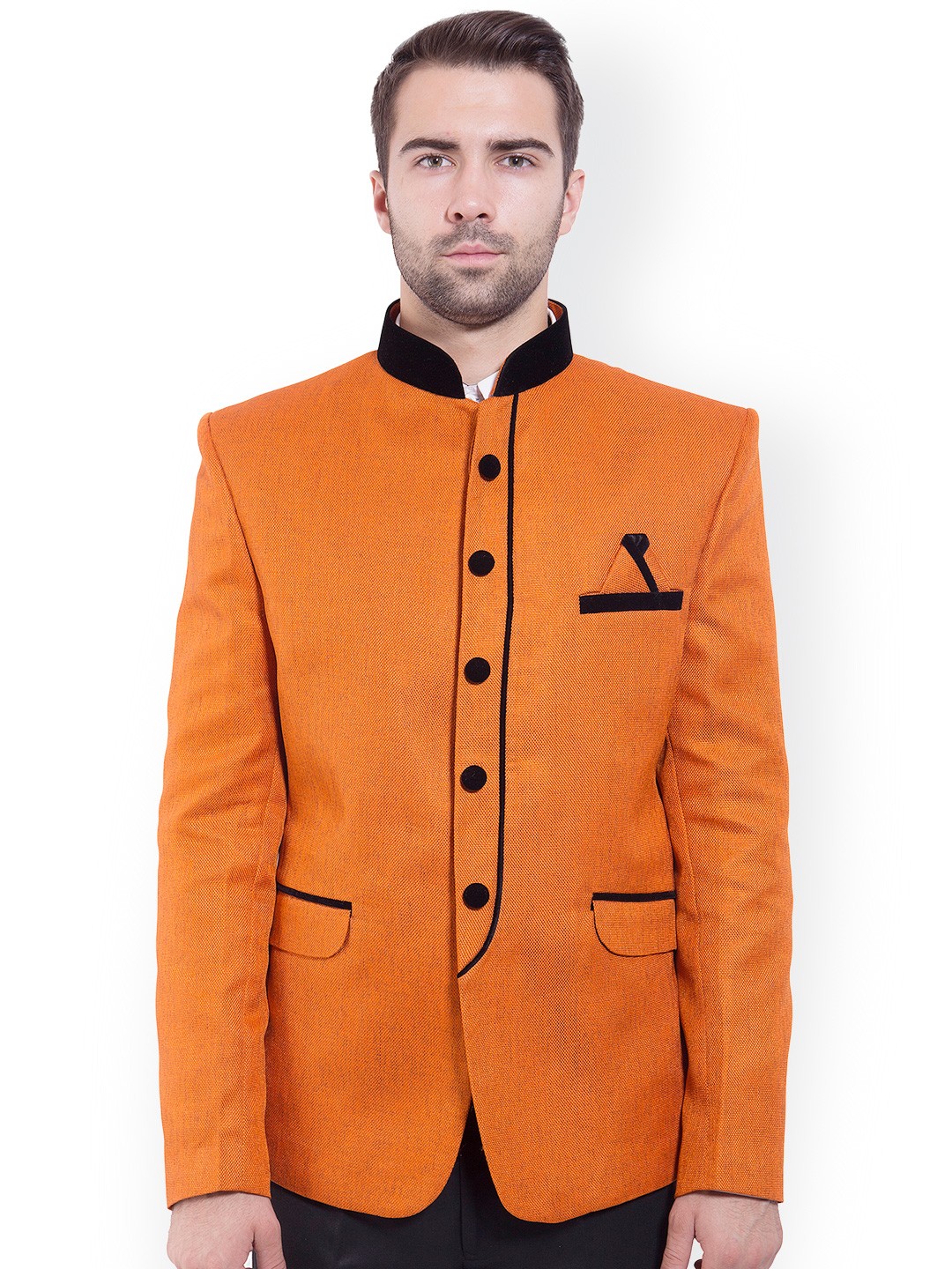 

Wintage Orange Tailored Fit Ethnic Bandhgala Blazer