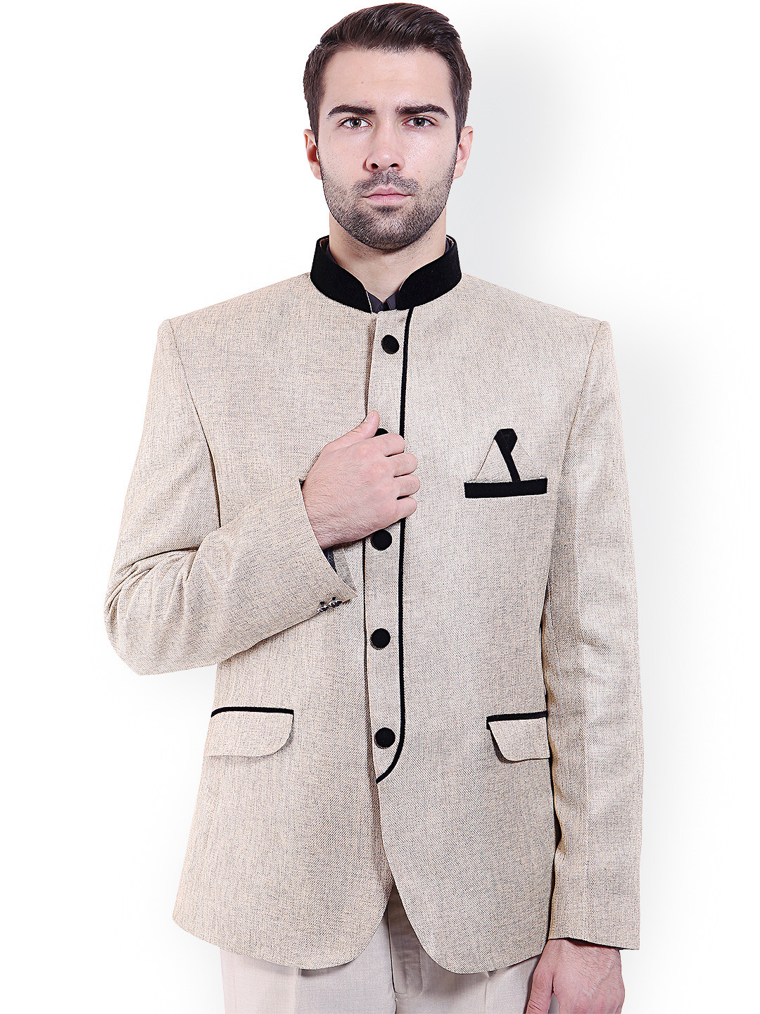

Wintage Cream-Coloured Tailored Fit Ethnic Bandhgala Blazer