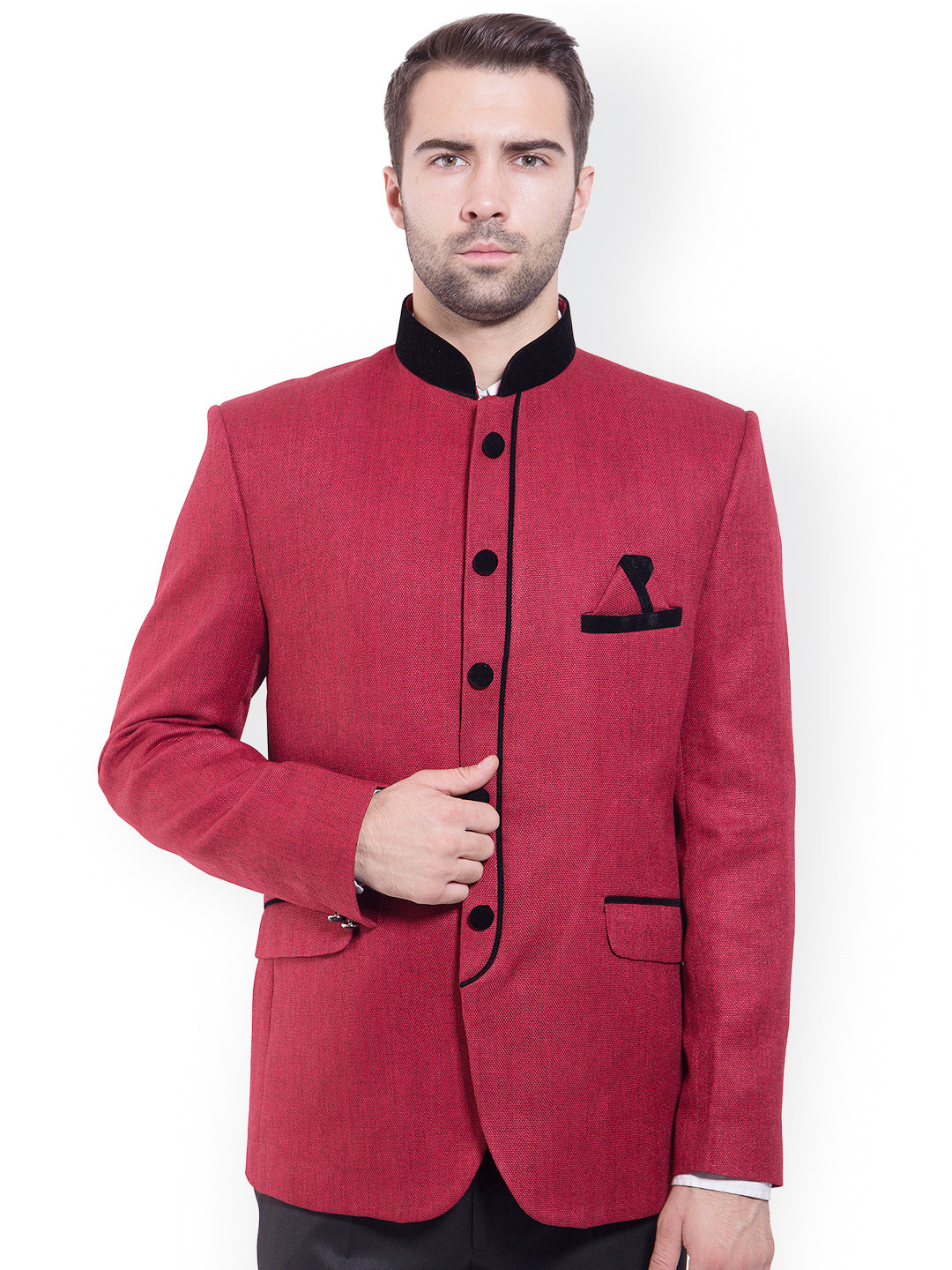 

Wintage Maroon Tailored Fit Ethnic Bandhgala Blazer