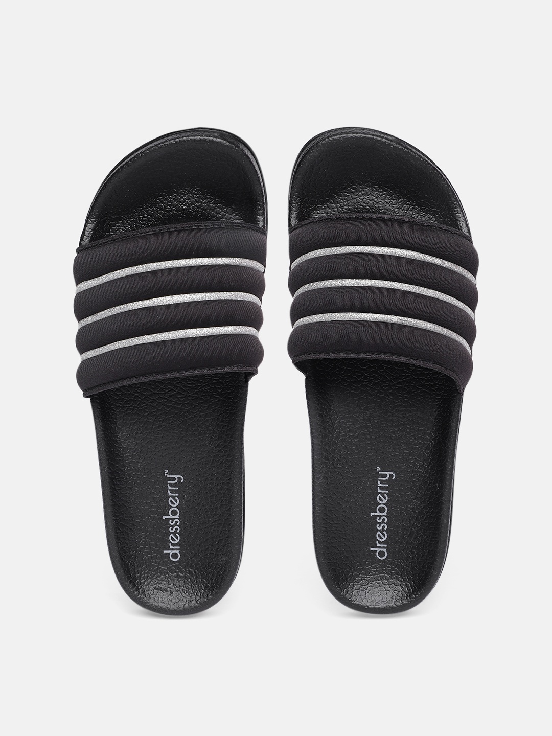 

DressBerry Women Black & Silver-Toned Sliders