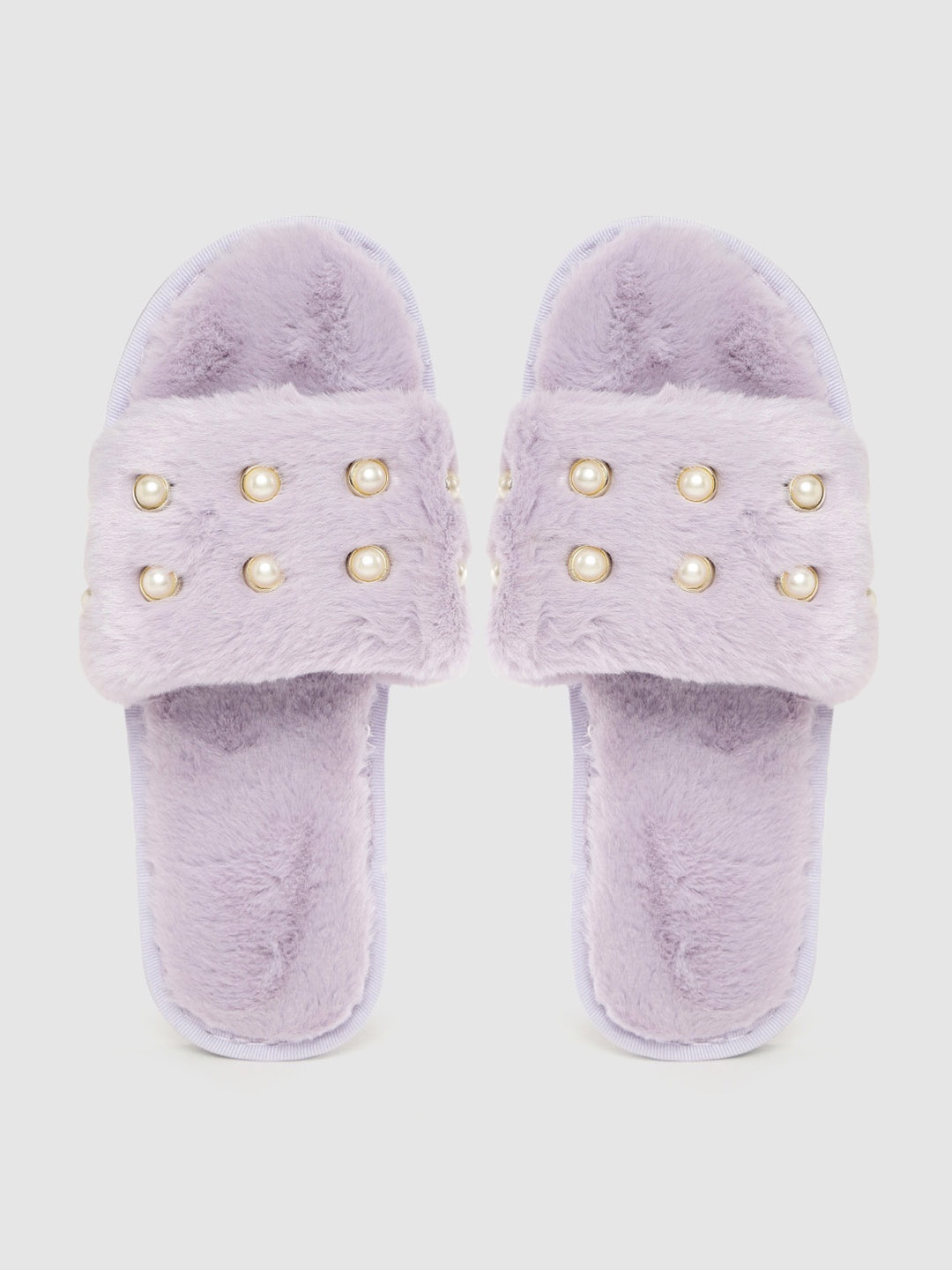 

DressBerry Women Lavender Faux Fur Beaded Room Slippers