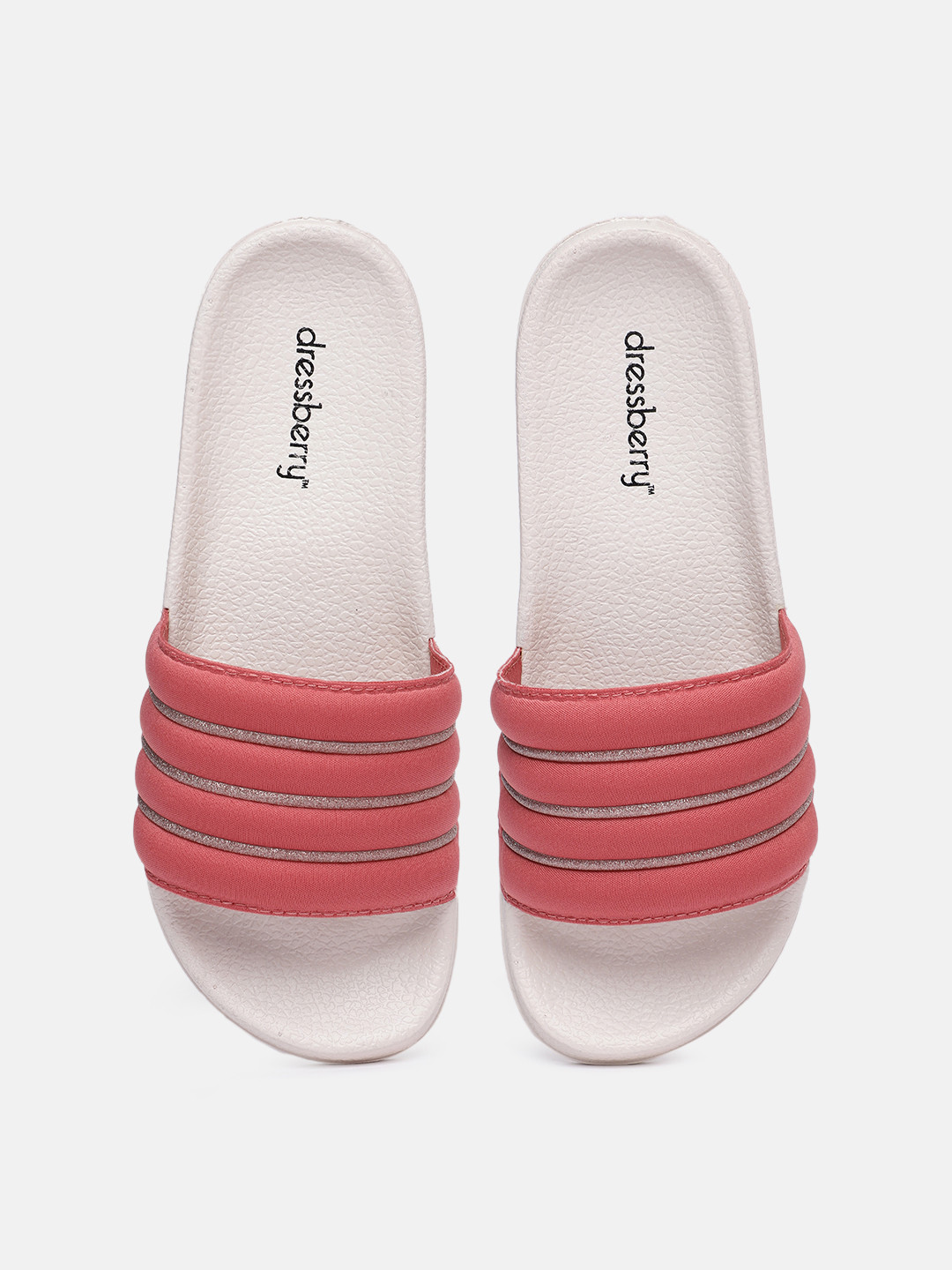 

DressBerry Women Pink & Off White Solid Quilted Sliders