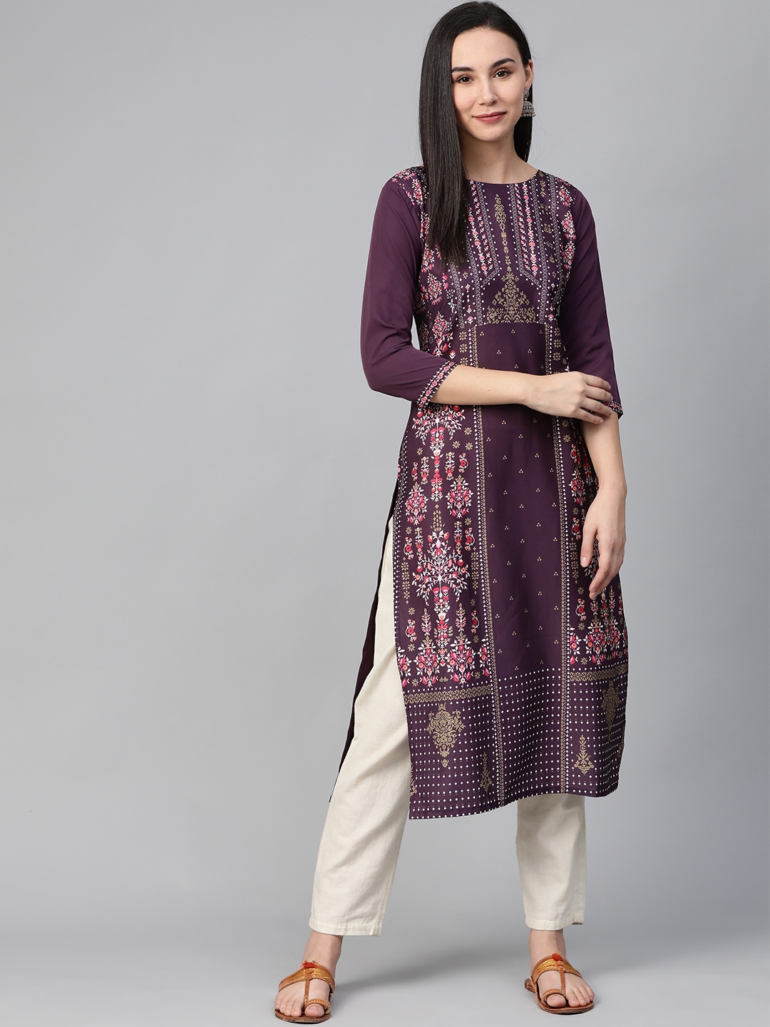 

AHIKA Women Purple & Pink Screen Print Straight Kurta