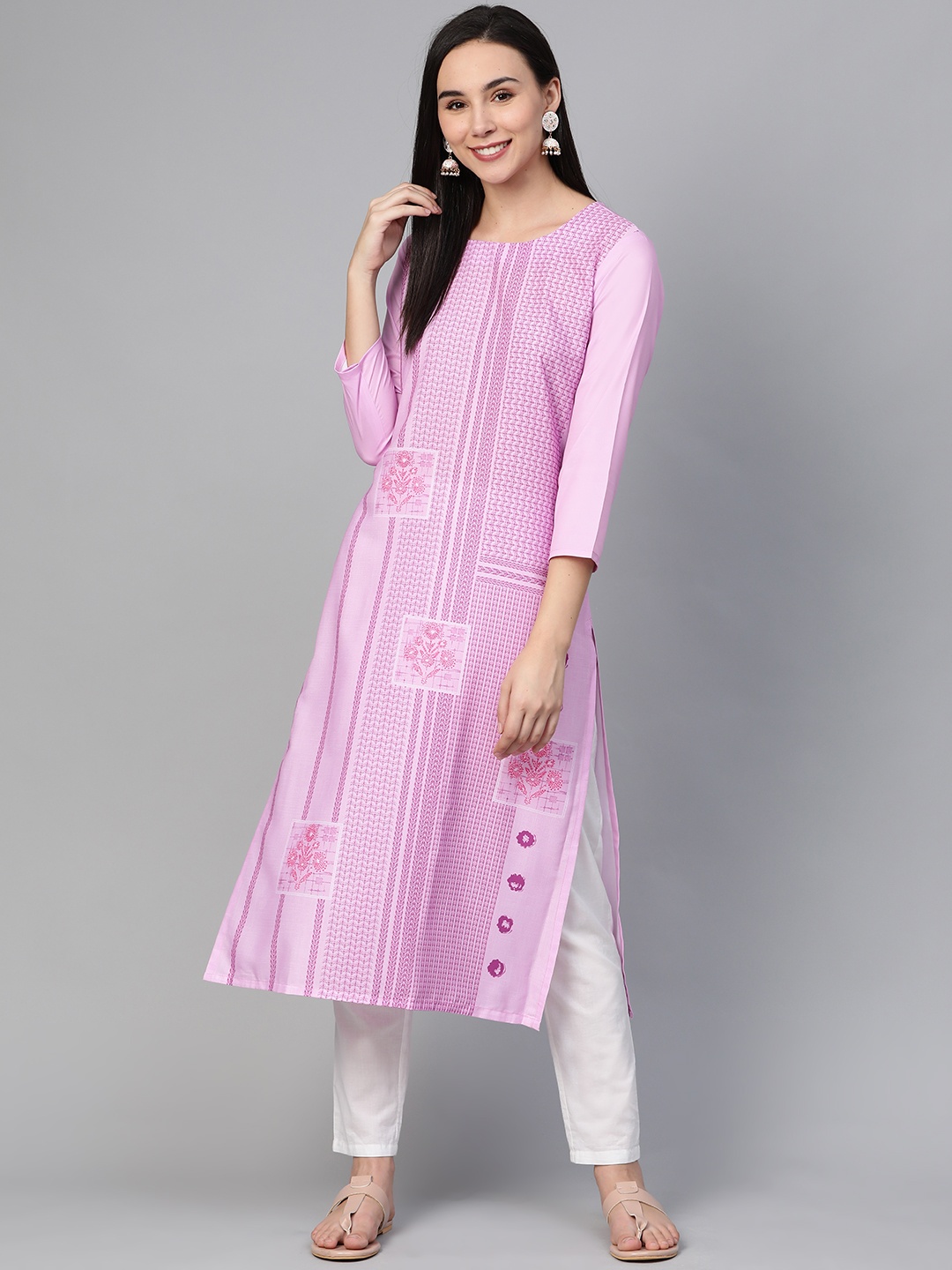 

AHIKA Women Lavender Screen Print Straight Kurta