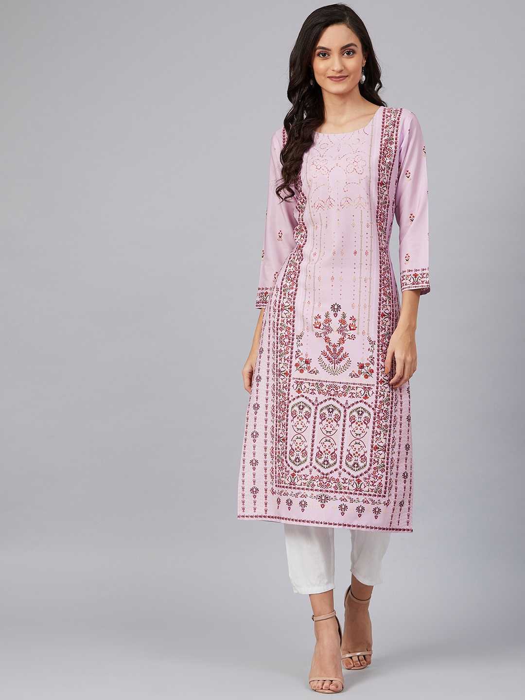 

AHIKA Women Lavender & Pink Screen Printed Straight Kurta