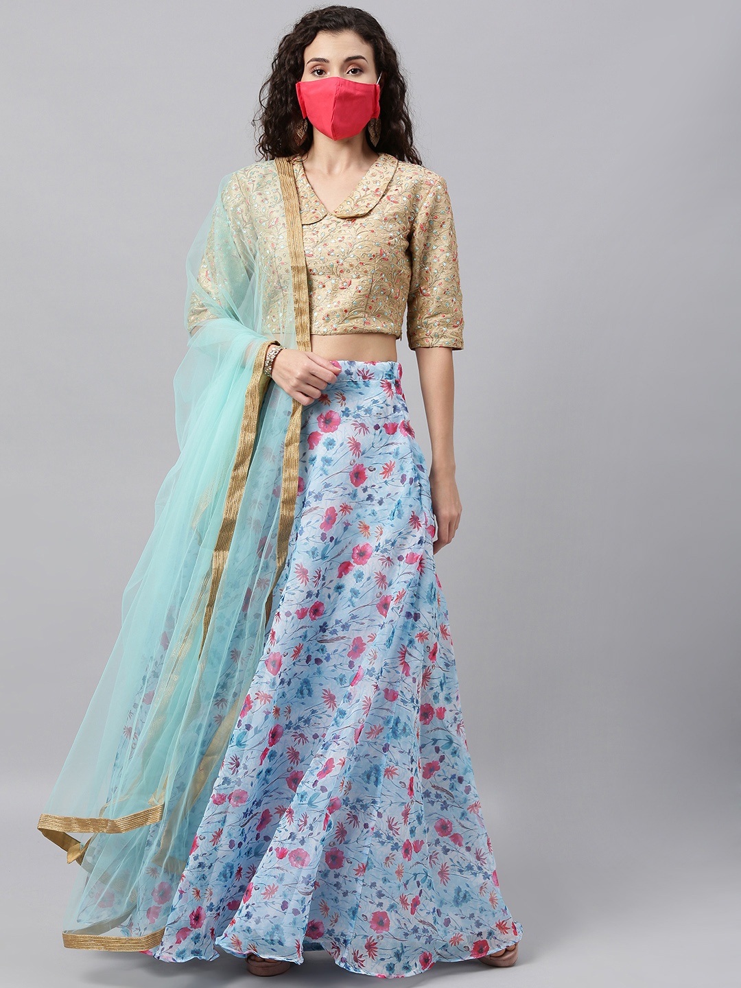 

Ethnovog Blue Floral Printed Made to Measure Lehenga Choli