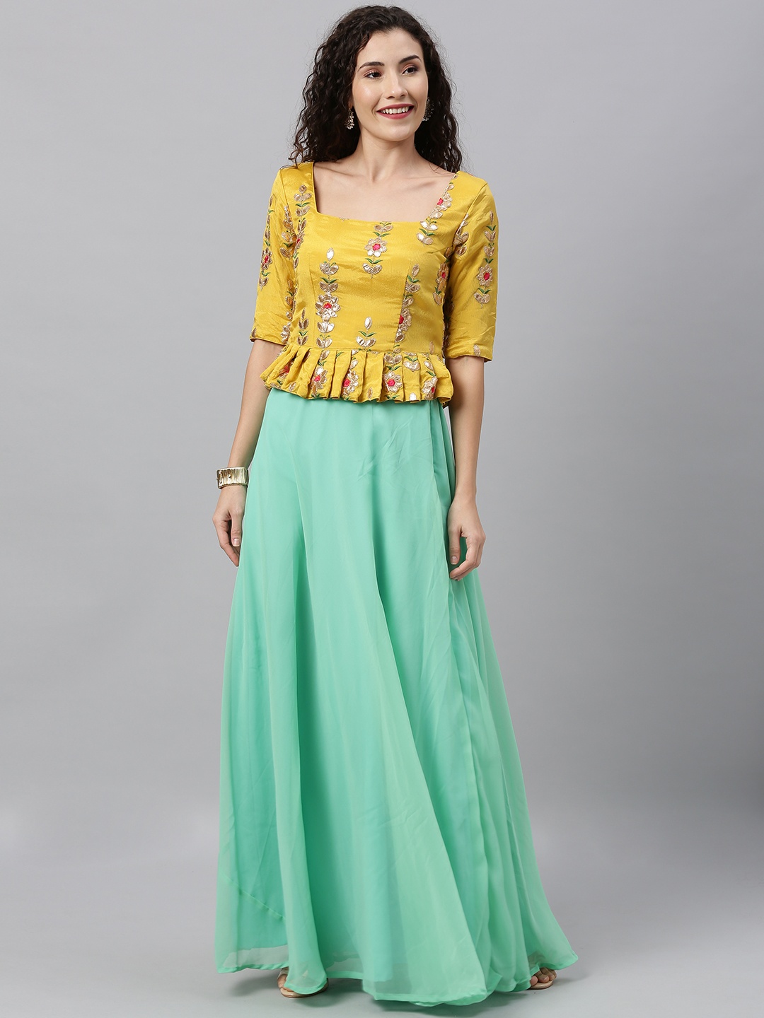 

Ethnovog Yellow Green Made to Measure Lehenga with Blouse