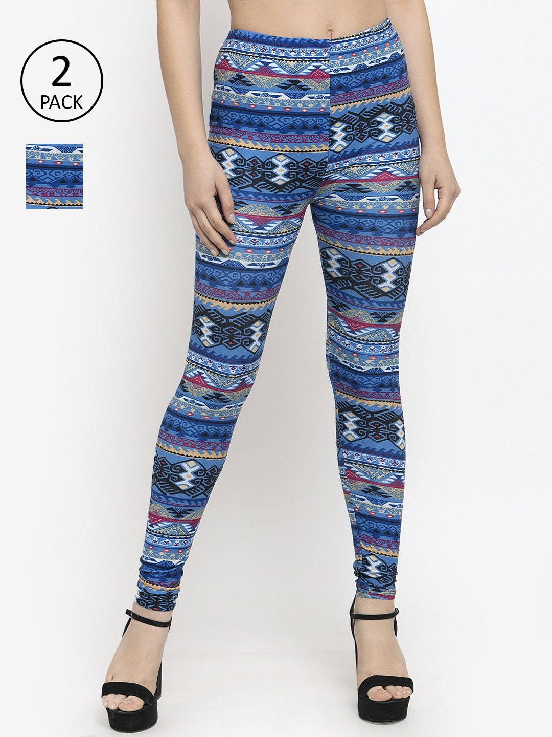 

KLOTTHE Women Pack Of 2 Blue & Black Printed Ankle-Length Leggings