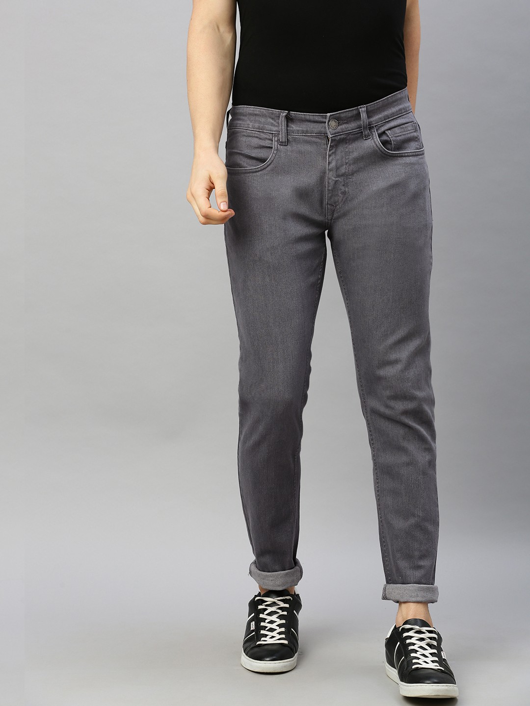 

WROGN Men Grey Slim Fit Mid-Rise Clean Look Jeans