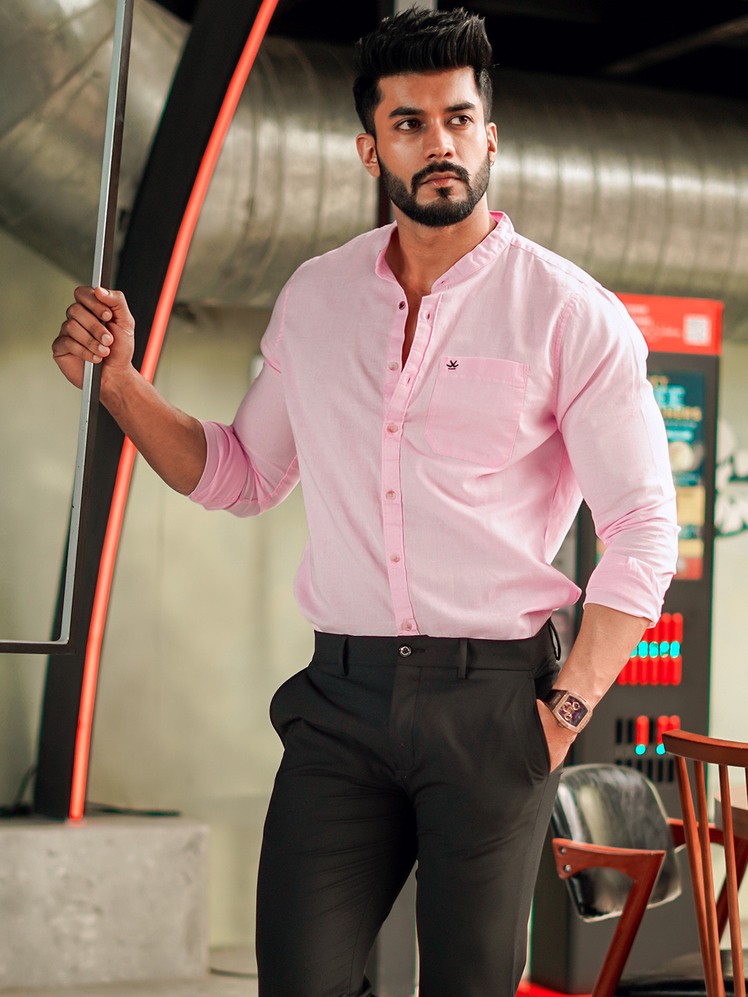 

WROGN Men Pink Slim Fit Solid Casual Shirt