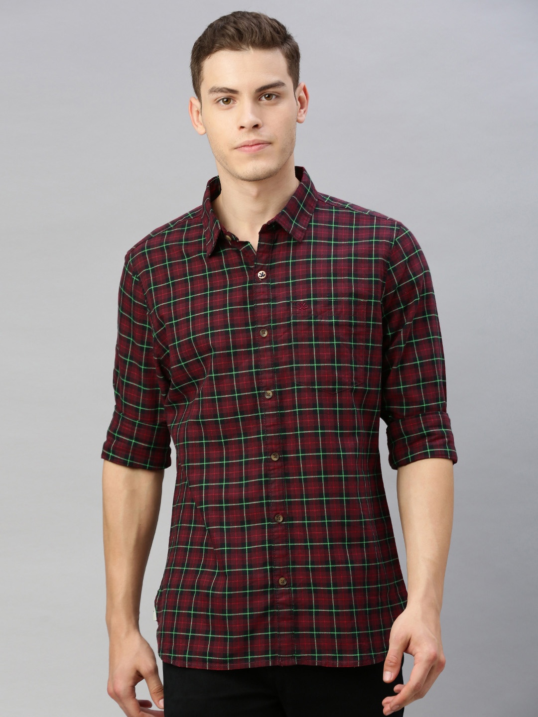 

WROGN Men Maroon & Green Slim Fit Checked Casual Shirt