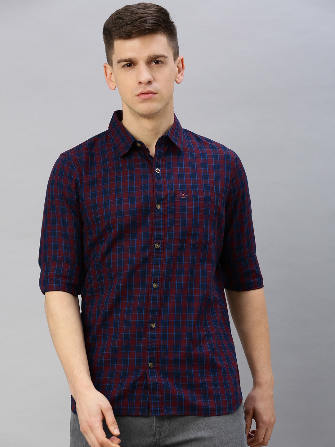 

WROGN Men Maroon & Blue Slim Fit Checked Casual Shirt