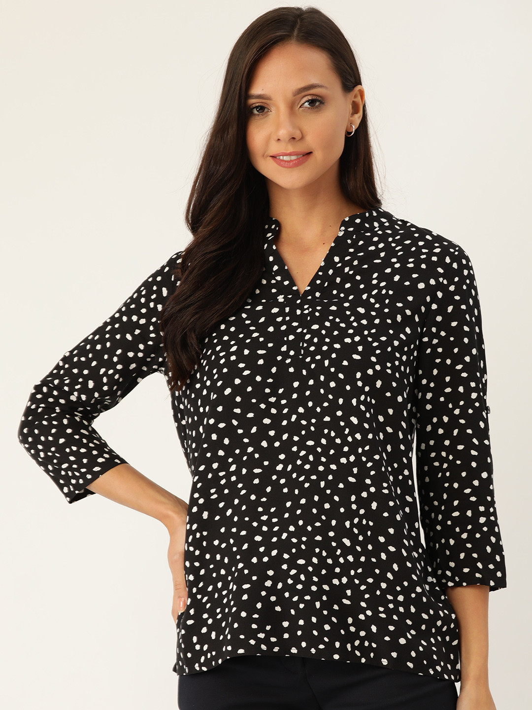 

her by invictus Women Black & White Printed Shirt Style Top