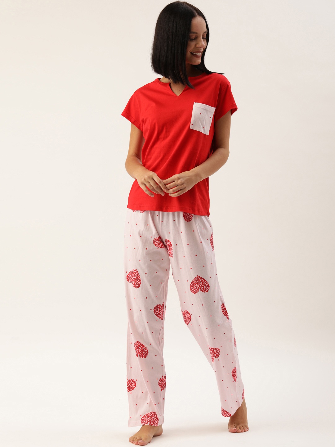 

Slumber Jill Women 2 Pc Red & Pink Conversational Print Night Suit Set