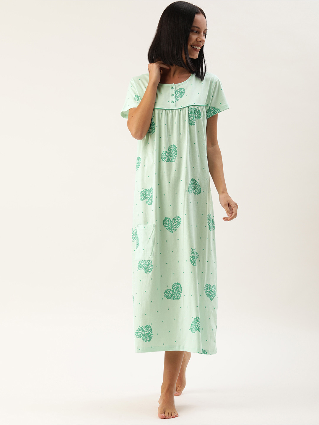 

Slumber Jill Green Printed Nightdress