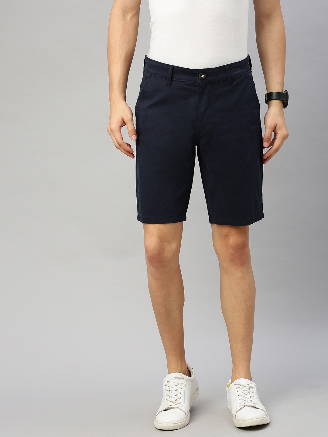 

WROGN Men Navy Blue Solid Slim Fit Chino Shorts