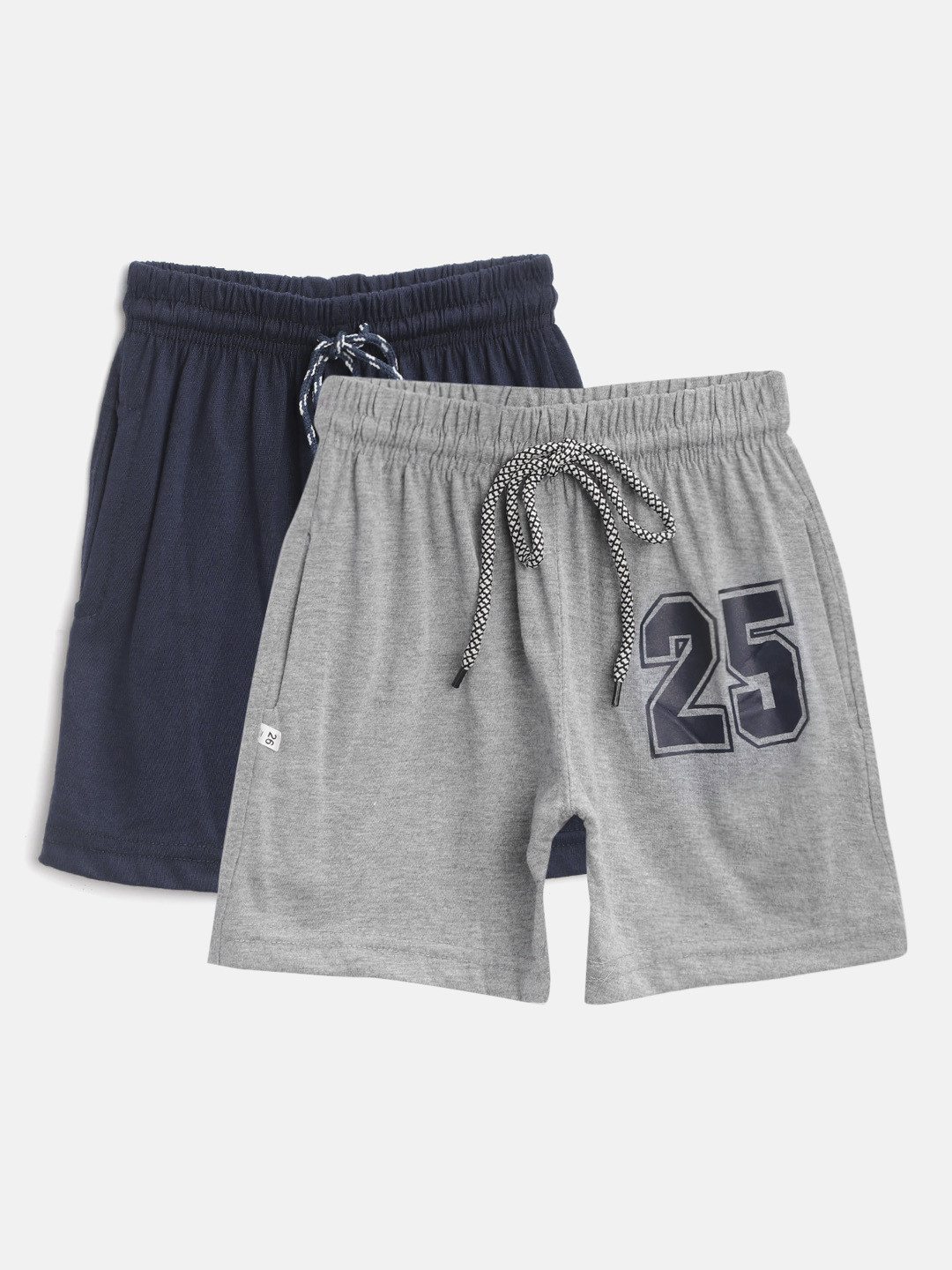 

KUCHIPOO Kids Pack of 2 Solid Regular Fit Regular Shorts with Printed Detail, Grey