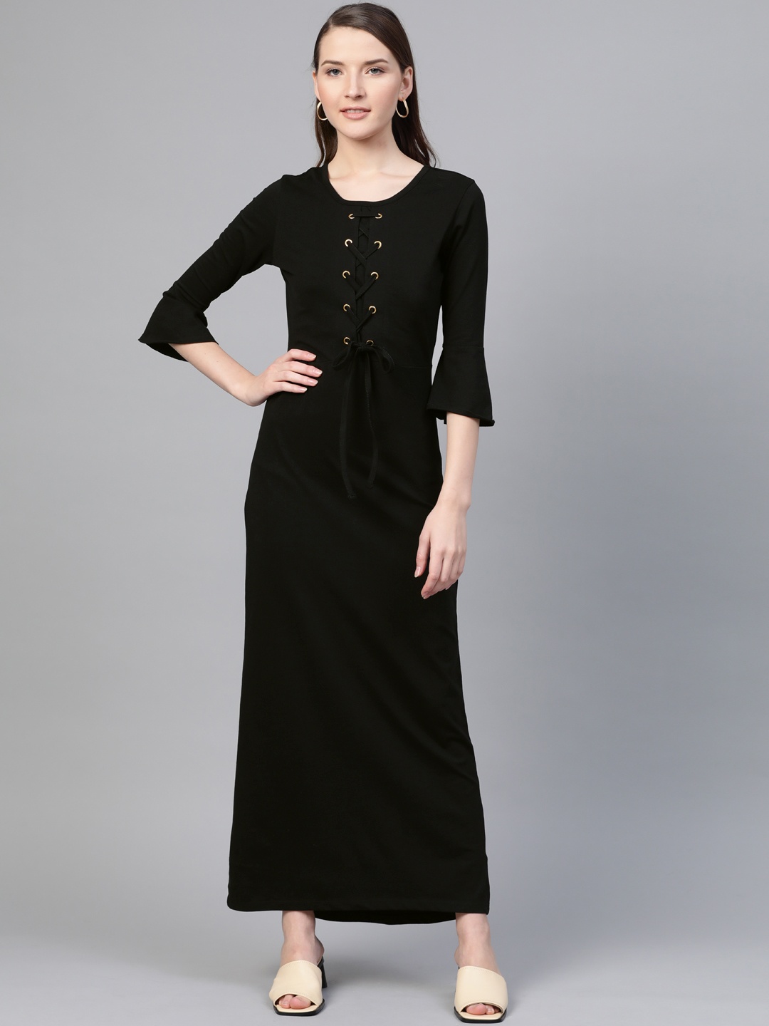 

SASSAFRAS Women Black Solid Maxi Dress