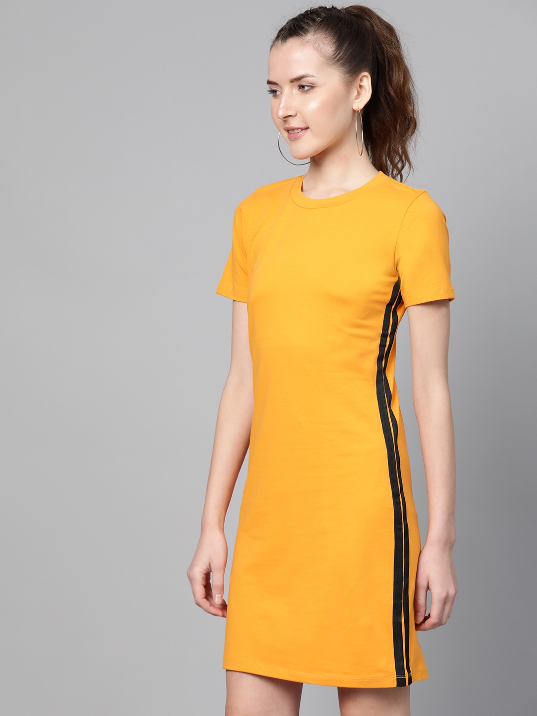 

SASSAFRAS Women Mustard Yellow Solid T-shirt Dress