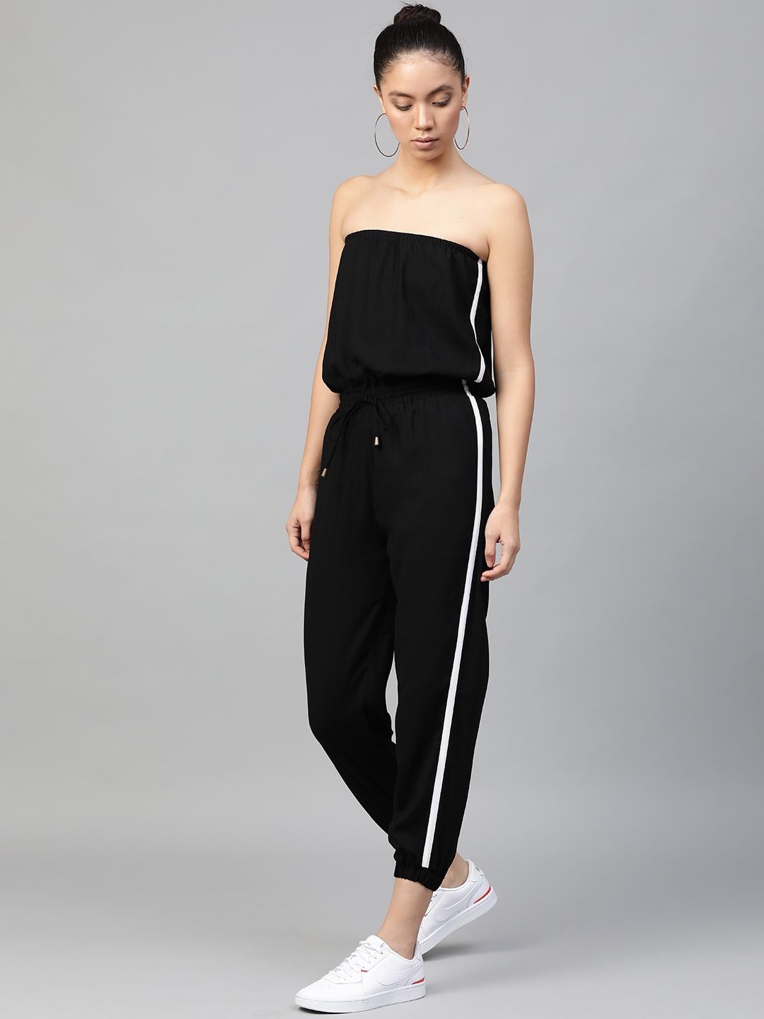 

SASSAFRAS Women Black Solid Cropped Basic Tube Jumpsuit
