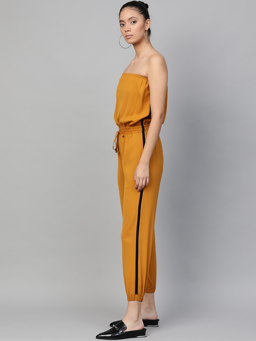 

SASSAFRAS Women Mustard Yellow Solid Cropped Basic Tube Jumpsuit