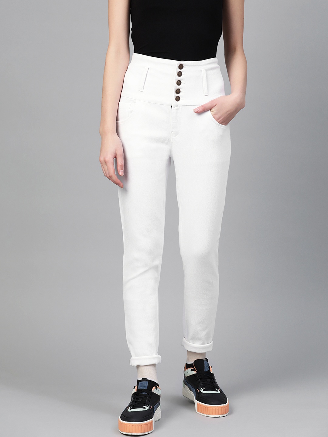 

SASSAFRAS Women White Slim Fit High-Rise Clean Look Jeans