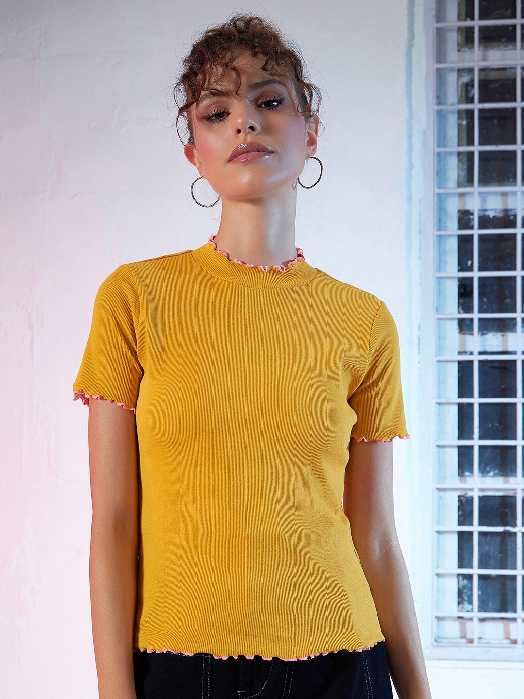 

SASSAFRAS Mustard Yellow High-Neck Top