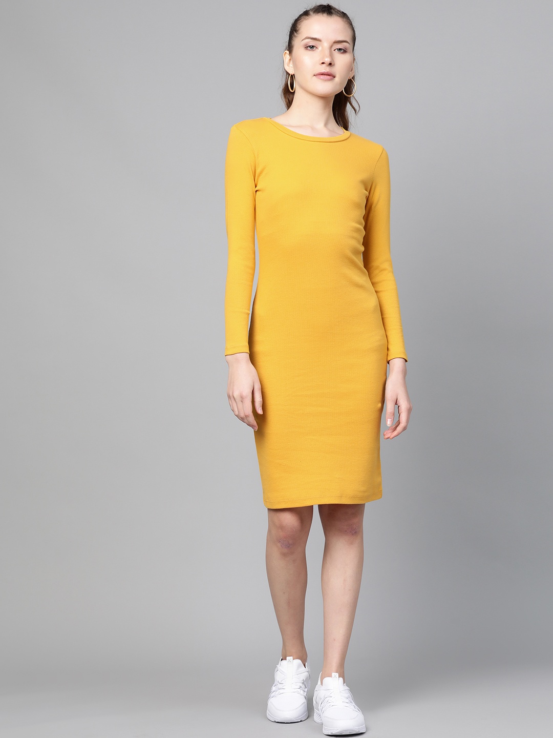 

SASSAFRAS Women Mustard Yellow Ribbed T-shirt Dress