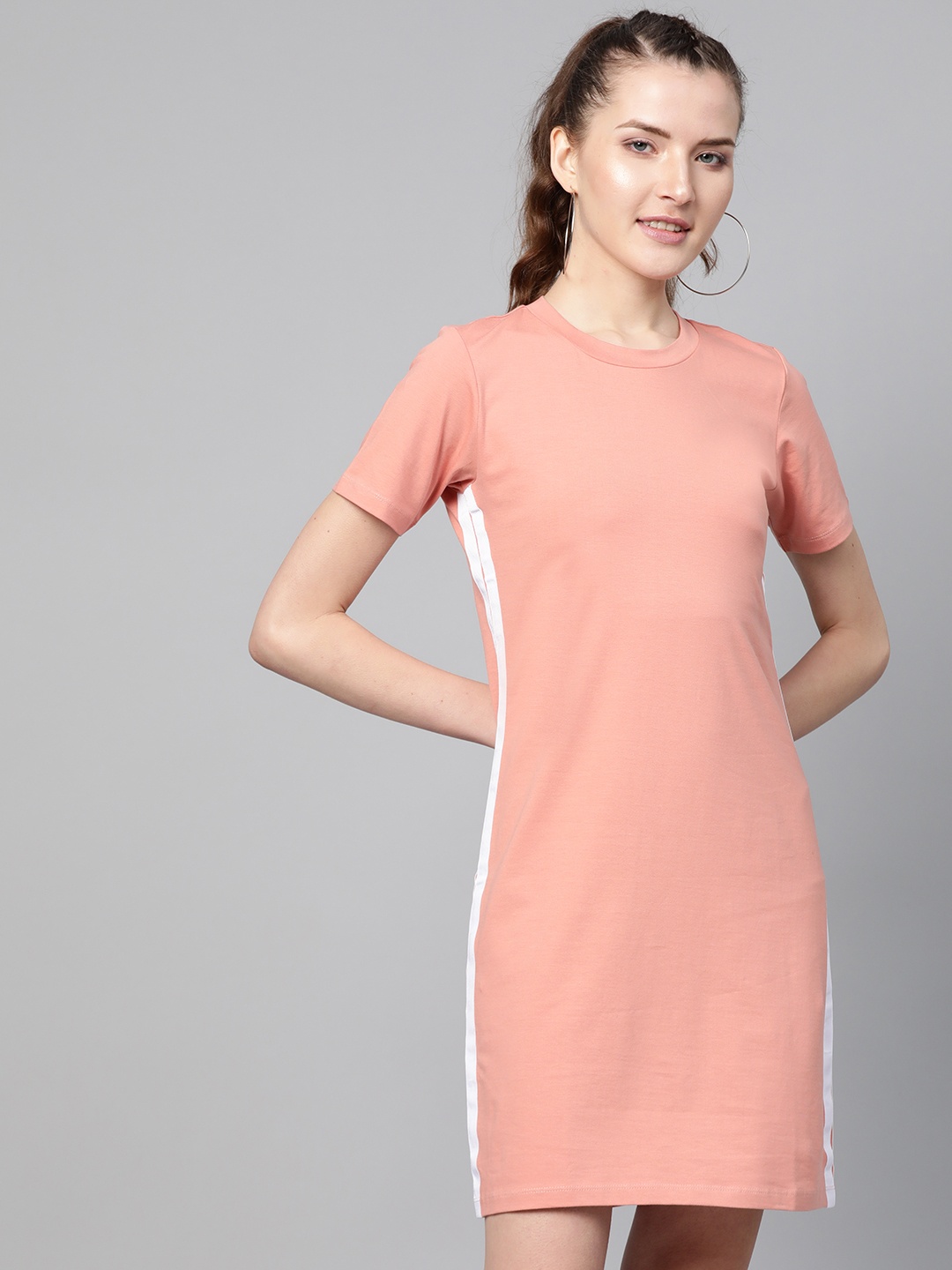 

SASSAFRAS Women Peach-Coloured Solid T-shirt Dress