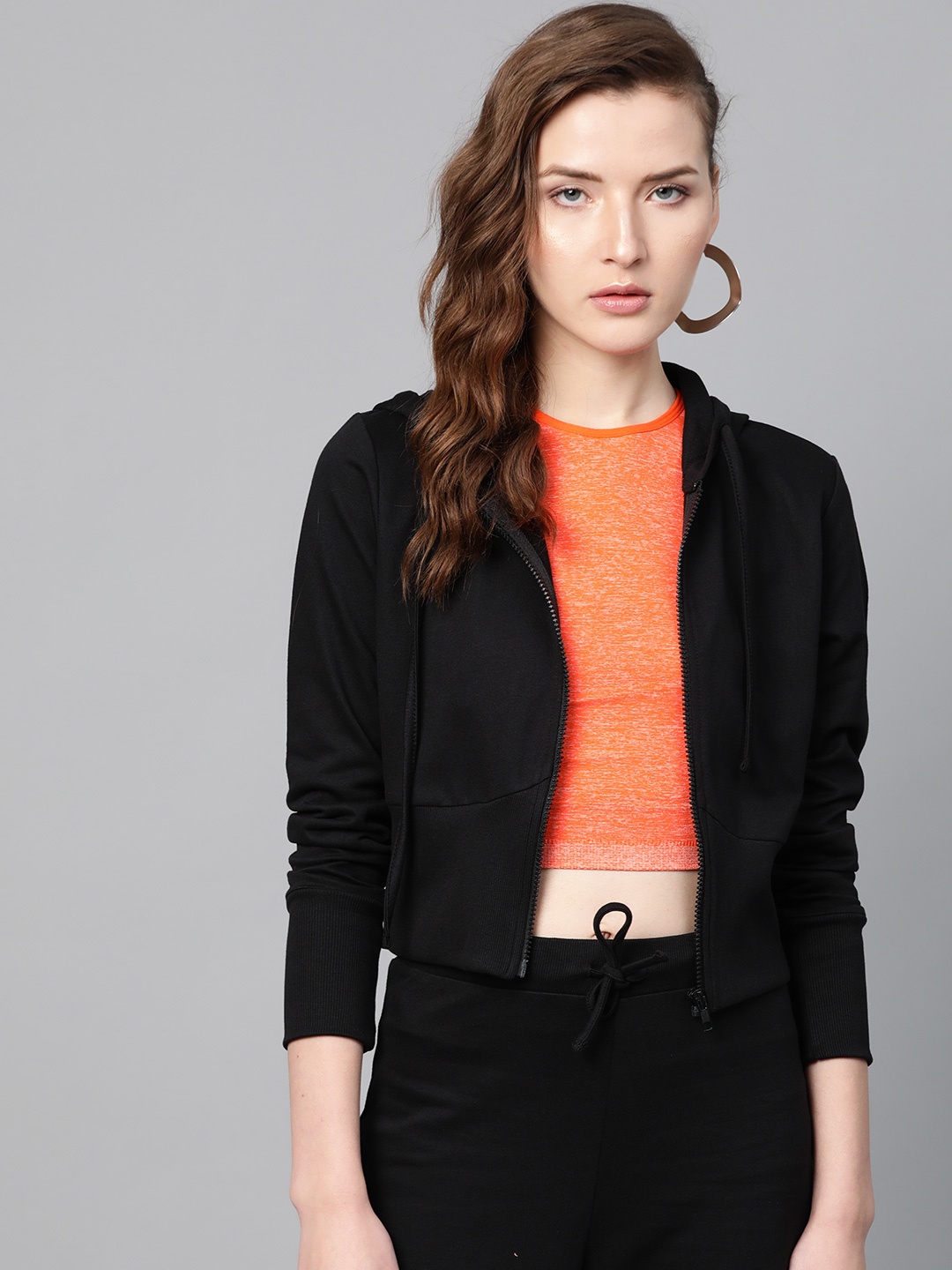 

SASSAFRAS Women Black Solid Hooded Sweatshirt