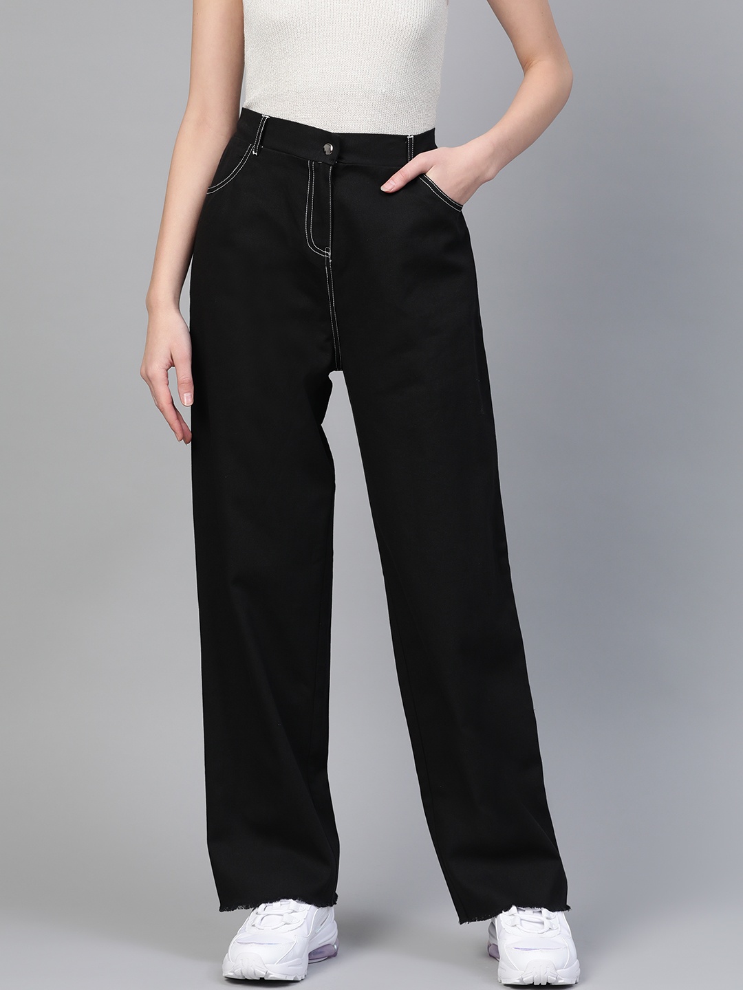 

SASSAFRAS Women Black Pure Cotton Trousers