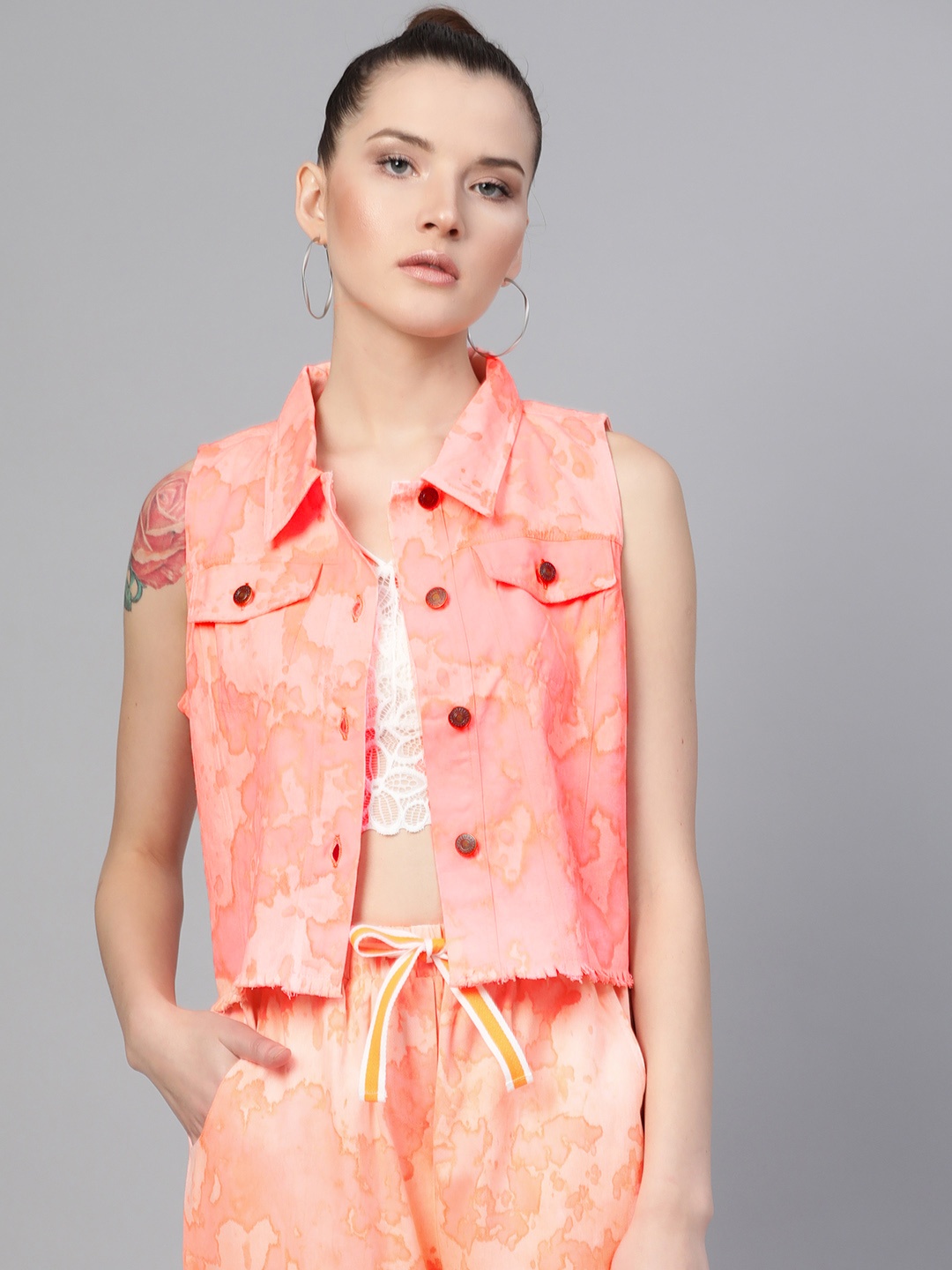 

SASSAFRAS Women Peach-Coloured Tie & Dye Tailored Jacket