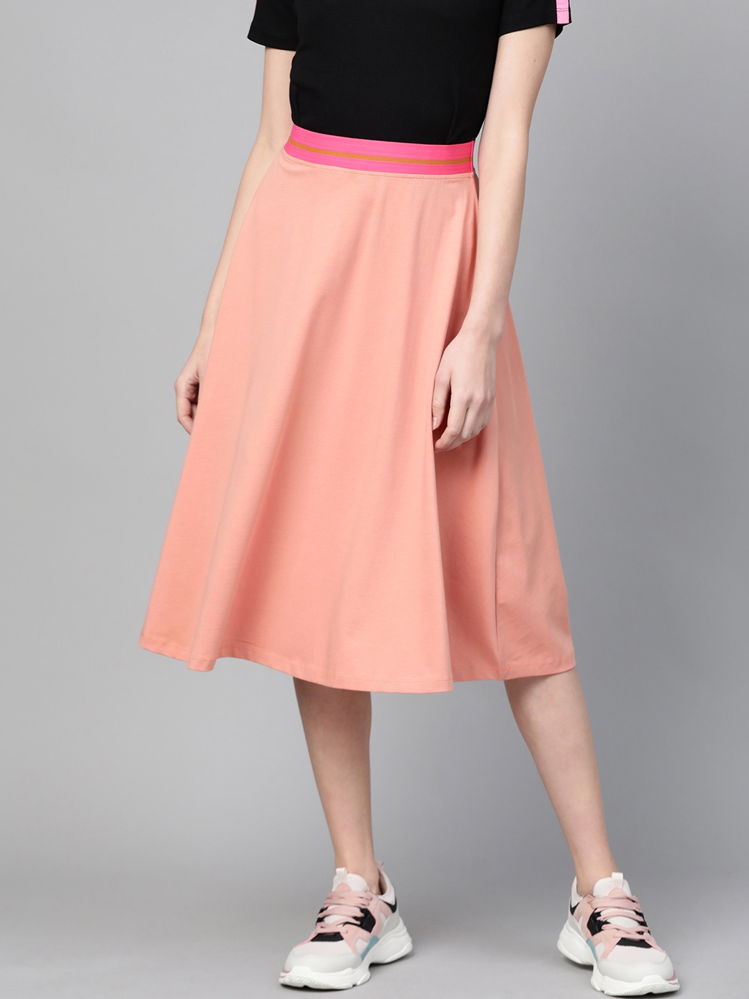 

SASSAFRAS Women Peach-Coloured Solid A-Line Skirt