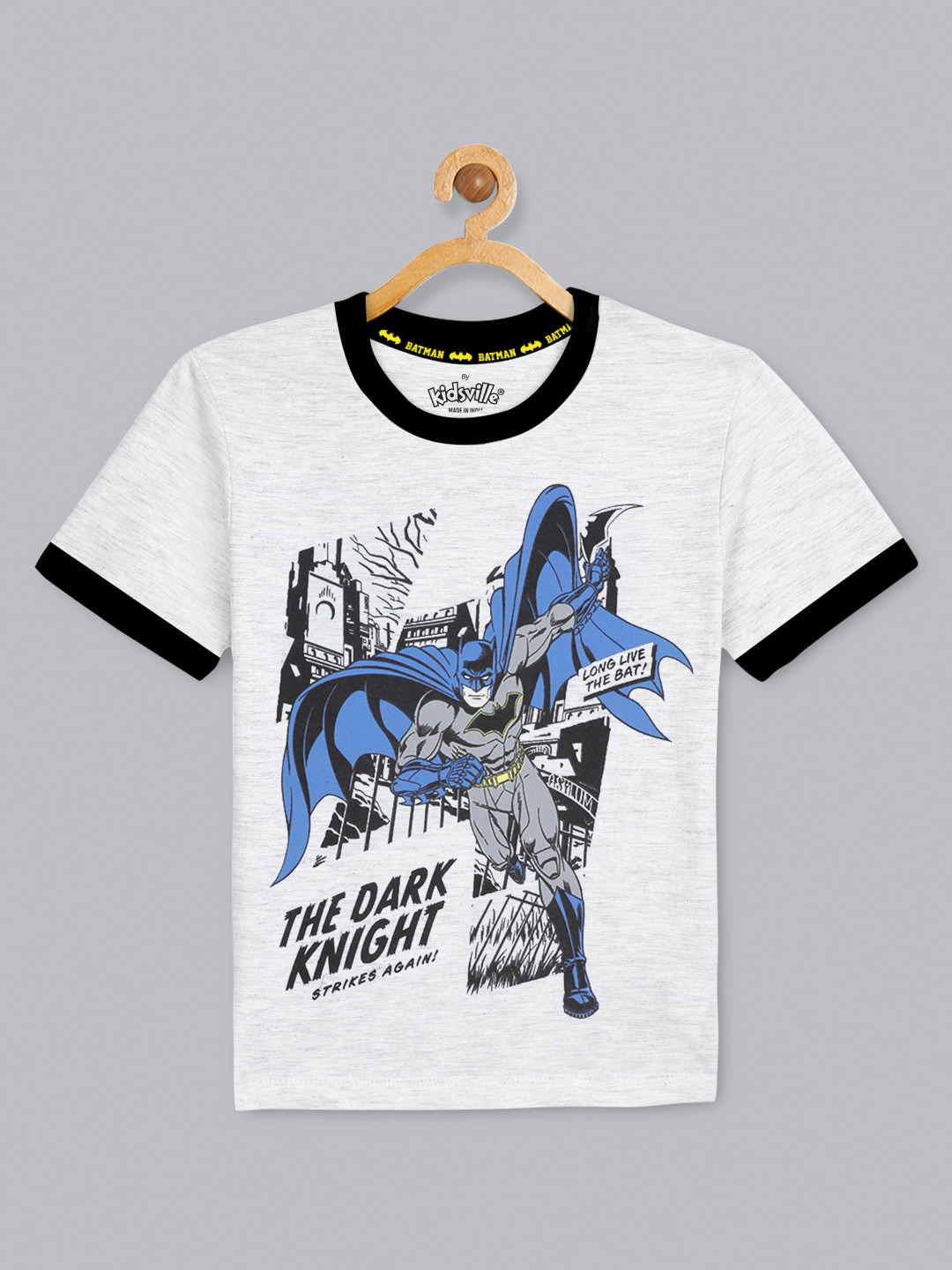 

Kids Ville Boys Grey & Blue Batman Printed Round Neck T-shirt