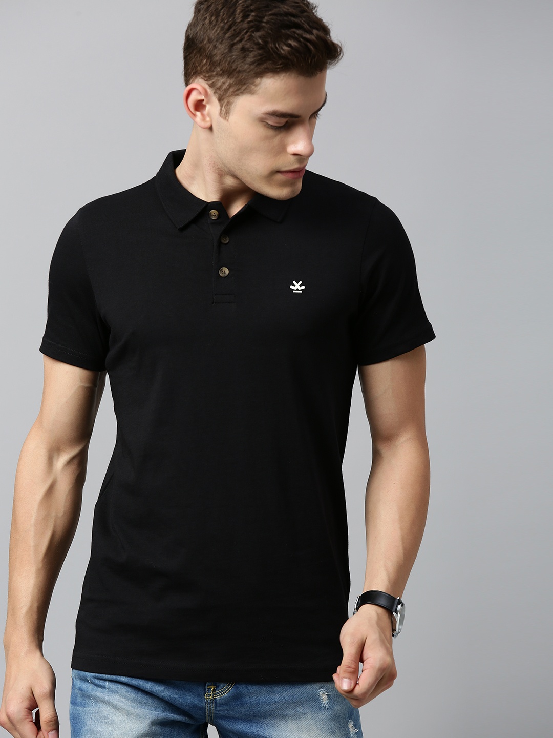 

WROGN Men Black Solid Polo Collar T-shirt
