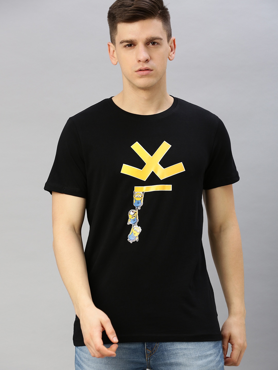 

WROGN Men Black Printed Round Neck T-shirt