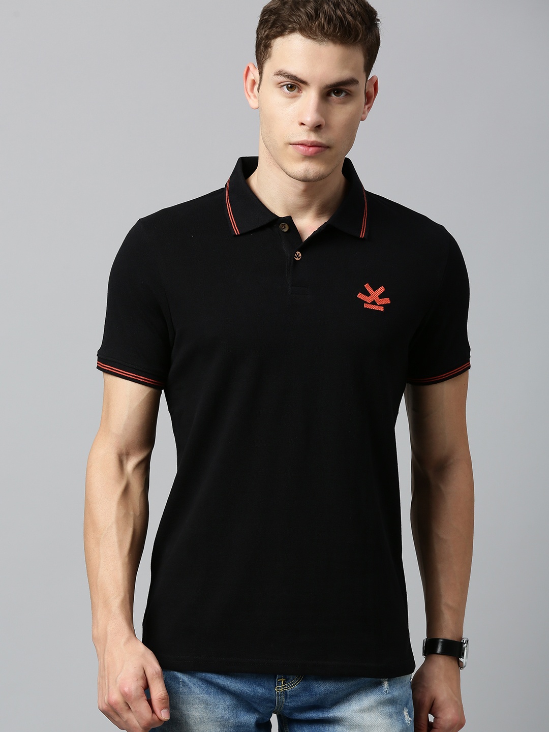 

WROGN Men Black Solid Polo Collar T-shirt