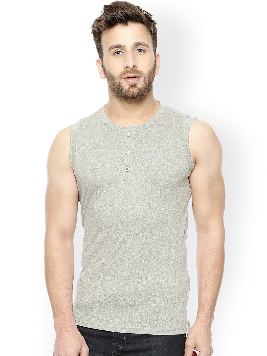 

GRITSTONES Grey Melange Henley T-shirt