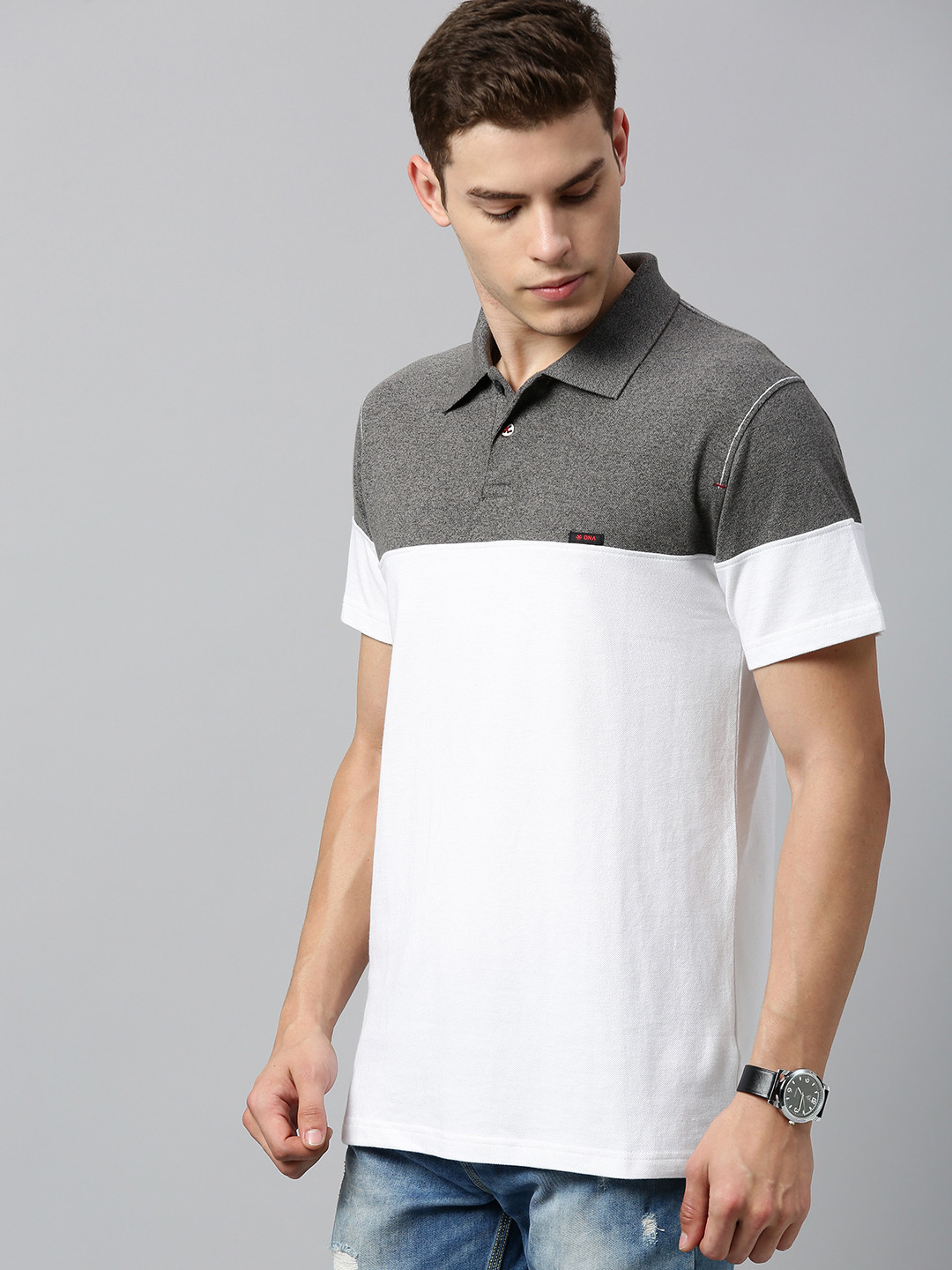 

WROGN Men White Colourblocked Polo Collar T-shirt