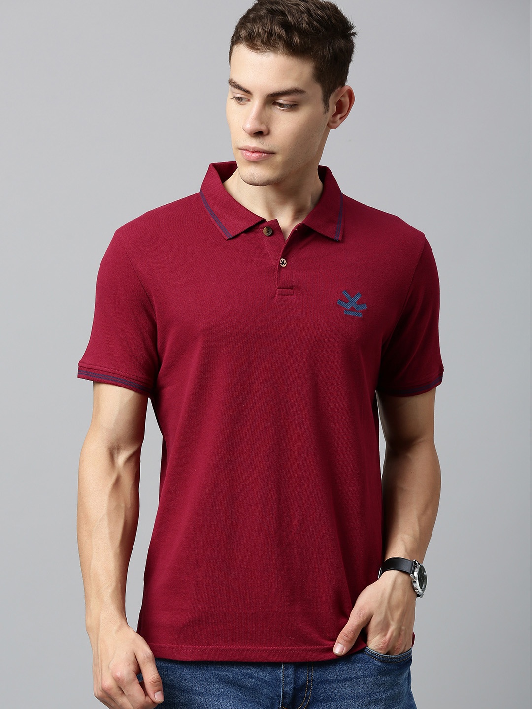 

WROGN Men Maroon Solid Polo Collar T-shirt