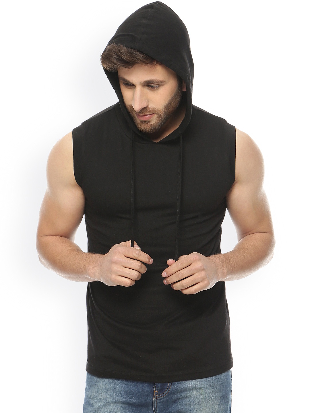 

GRITSTONES Black Sleeveless Hooded T-shirt