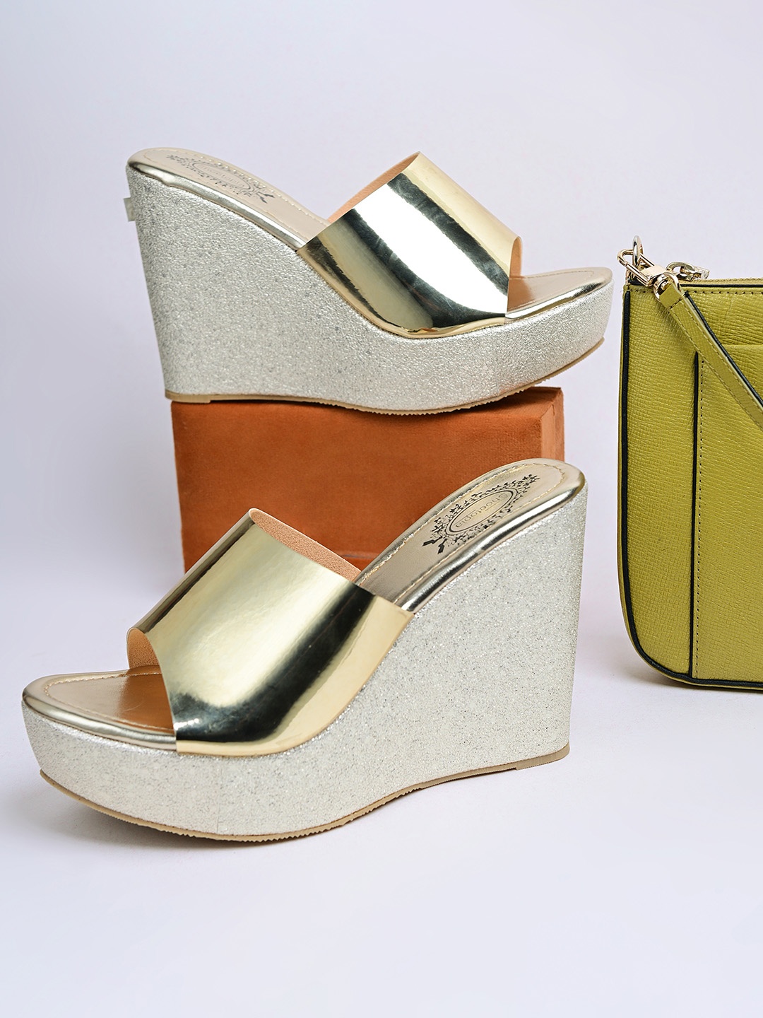

Shoetopia Women Gold-Toned Solid Heels