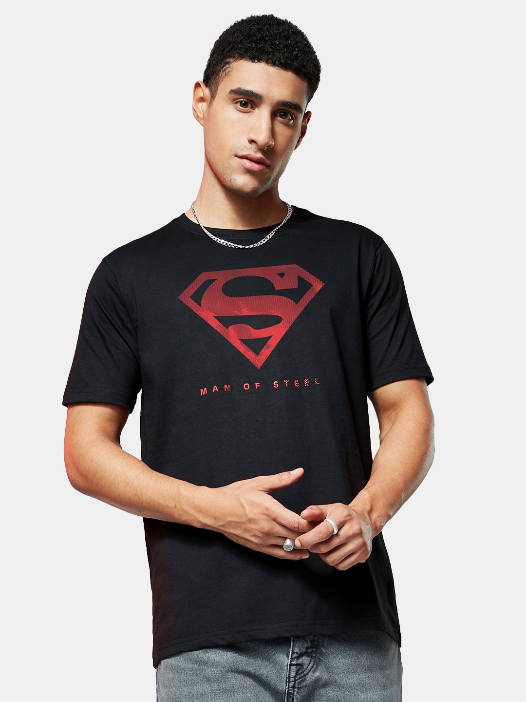 

The Souled Store Men Black Superman Printed Round Neck Pure Cotton T-shirt