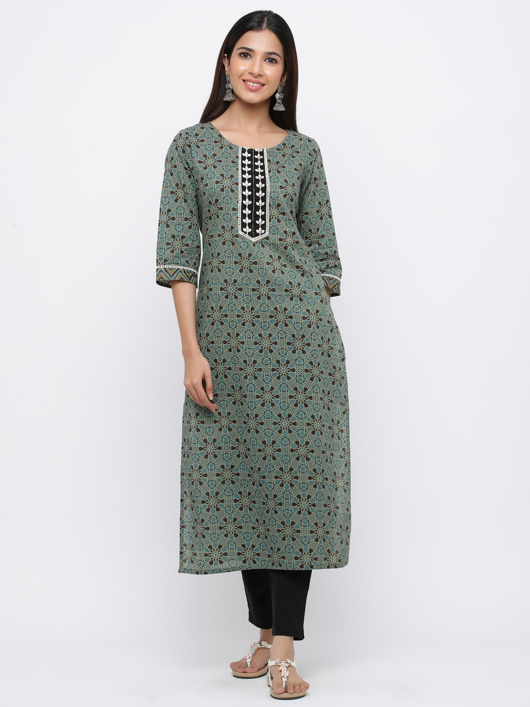 

Jaipur Kurti Women Green Printed Kurta with Trousers