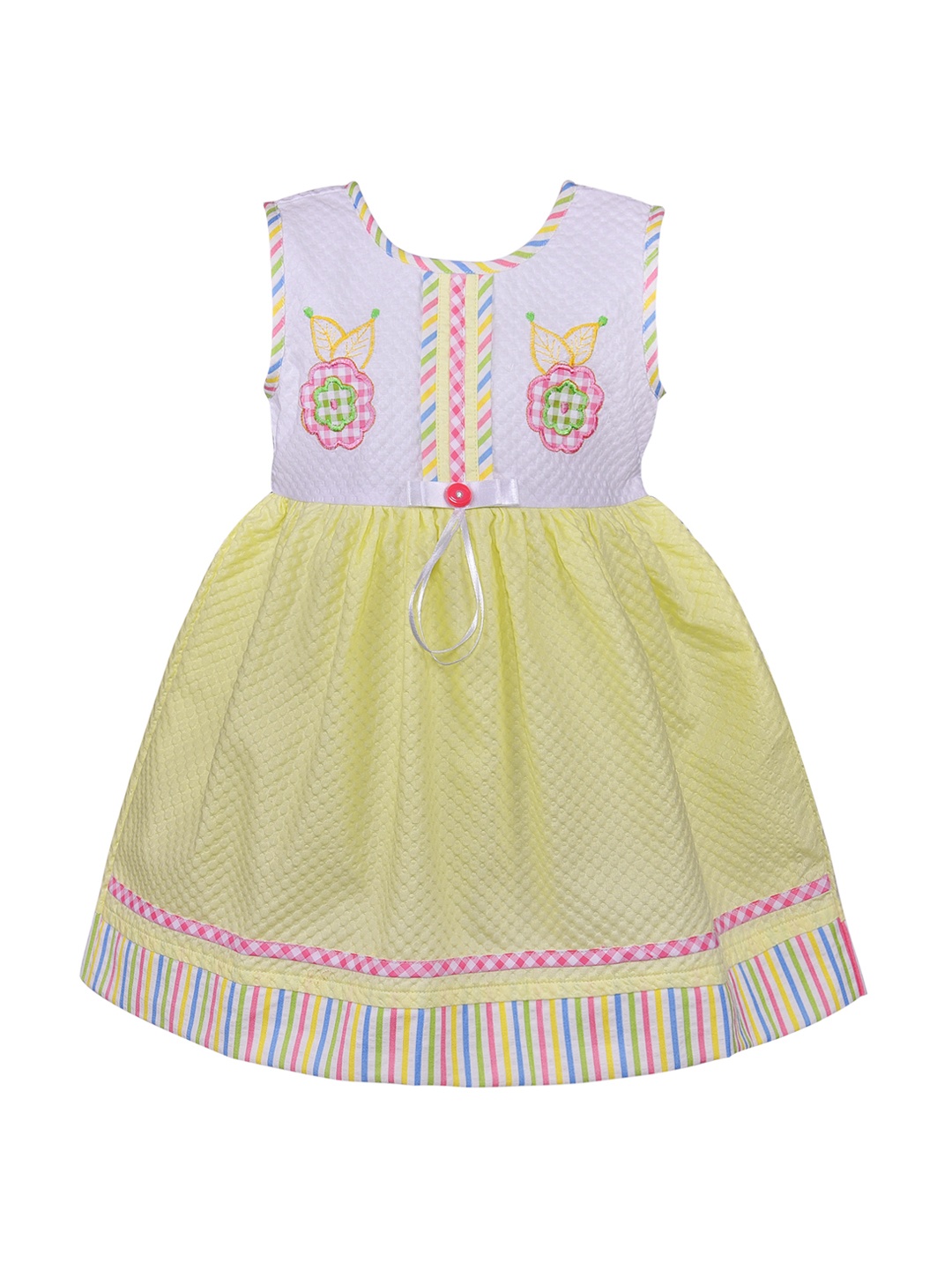 

Wish Karo Girls Yellow & White Colorblocked Fit and Flare Dress