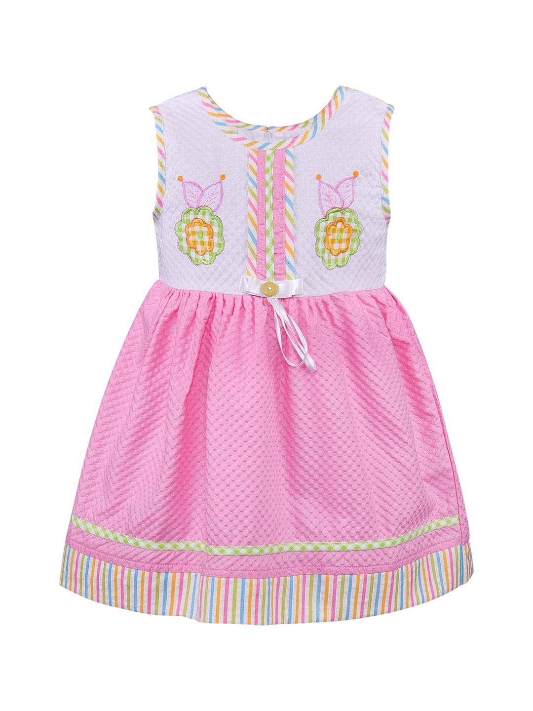 

Wish Karo Girls Pink Colourblocked Fit and Flare Dress
