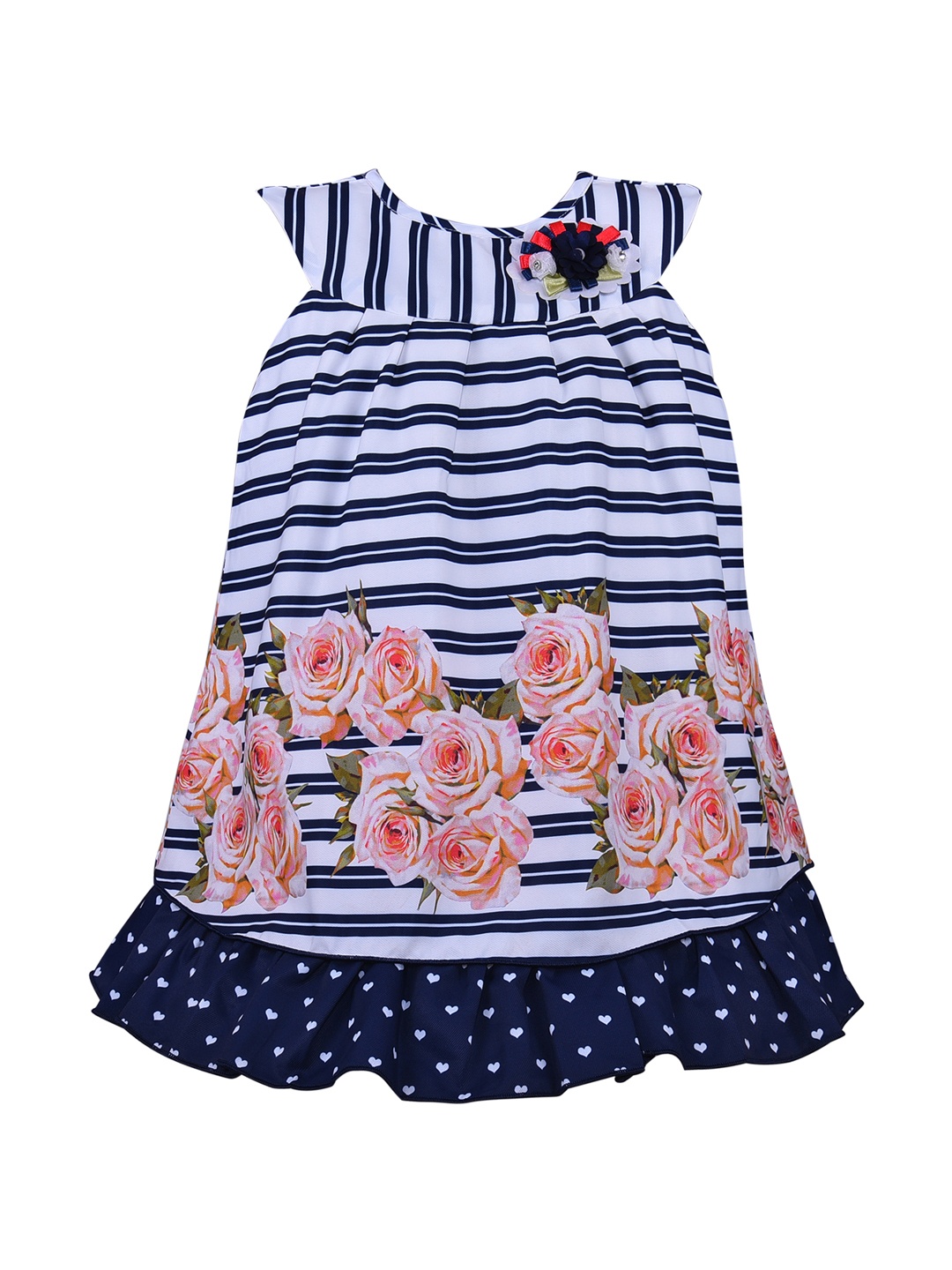 

Wish Karo Girls Navy Blue & White Striped A-Line Dress